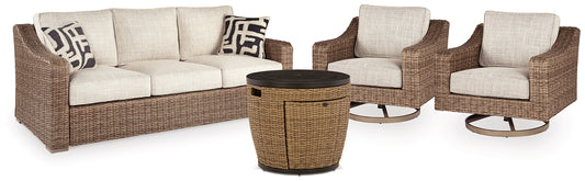 Malayah Outdoor Sofa and 2 Lounge Chairs with Fire Pit Table