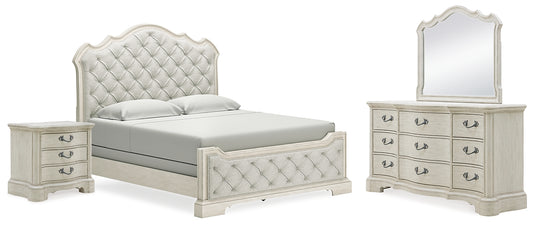 Arlendyne King Upholstered Bed with Mirrored Dresser and Nightstand